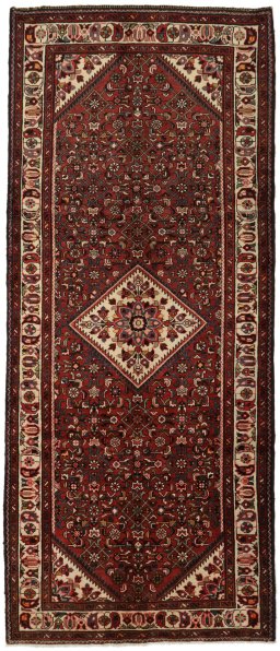 Full view of 2000s Hoseinabad rug from Iran / Persia, 335 × 137 cm in Multi Color tones