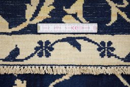 Full view of 1980s Isfahan rug from Iran / Persia, 280 × 236 cm in Dark blue tones