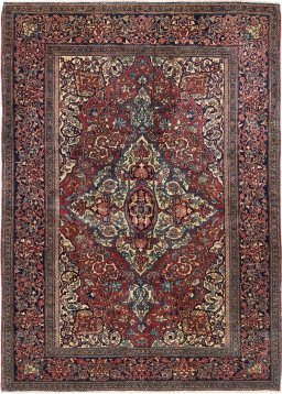 Full view of 1900s Isfahan rug from Iran / Persia, 200 × 140 cm in Dark red tones