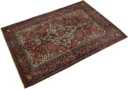 Close-up detail of 1900s Isfahan rug from Iran / Persia showing Wool weave