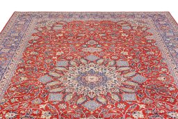 Close-up detail of 1930s Isfahan rug from Iran / Persia showing Wool weave