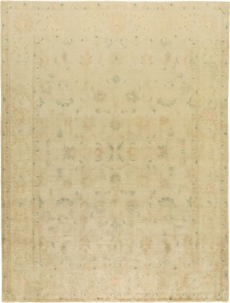 Full view of 1980s Isfahan rug from Iran / Persia, 381 × 294 cm in Beige tones