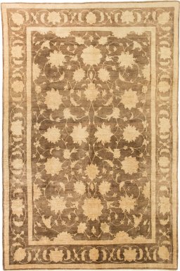 Full view of New Isfahan rug from Iran / Persia, 285 × 185 cm in Brown tones