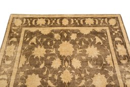 Backside of handmade New Isfahan rug showing knot structure and weave density
