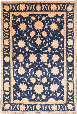Full view of 1980s Isfahan rug from Iran / Persia, 281 × 192 cm in Dark blue tones