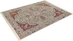 Corner detail of New Isfahan rug showing border pattern and Wool pile