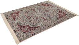 Corner detail of New Isfahan rug showing border pattern and Wool pile