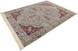 Close-up detail of New Isfahan rug from China showing Wool weave