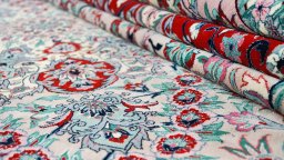 Close-up detail of New Isfahan rug from China showing Wool weave