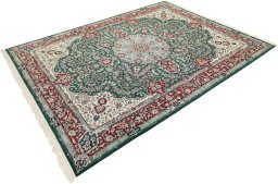Corner detail of New Isfahan rug showing border pattern and Wool pile