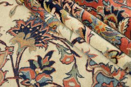 Full view of 1920s Isfahan rug from Iran / Persia, 392 × 314 cm in Cream tones