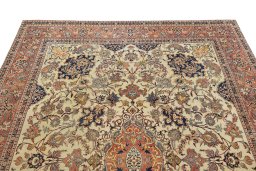 Surface texture of 1920s Isfahan rug with natural Wool and intricate pattern