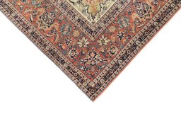 Backside of handmade 1920s Isfahan rug showing knot structure and weave density