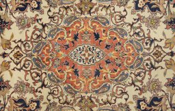 Close-up detail of 1920s Isfahan rug from Iran / Persia showing Wool weave
