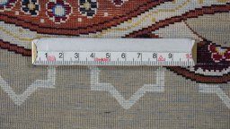 Backside of handmade 1990s Isfahan rug showing knot structure and weave density
