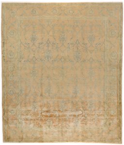 Full view of New Isfahan rug from Iran / Persia, 290 × 254 cm in Terracotta tones