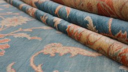 Full view of New Isfahan rug from Iran / Persia, 359 × 250 cm in Blue tones
