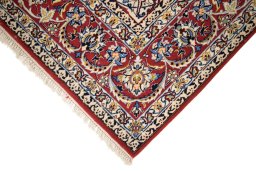 Backside of handmade 1990s Isfahan rug showing knot structure and weave density