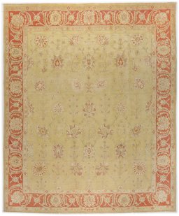 Full view of New Isfahan rug from Iran / Persia, 300 × 249 cm in Yellow tones