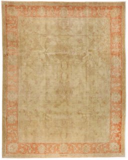 Full view of New Isfahan rug from Iran / Persia, 312 × 244 cm in Beige tones