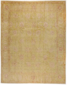 Full view of New Isfahan rug from Iran / Persia, 308 × 242 cm in Yellow tones