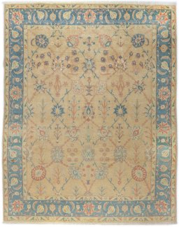 Full view of New Isfahan rug from Iran / Persia, 310 × 245 cm in Yellow tones