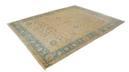Close-up detail of New Isfahan rug from Iran / Persia showing Wool weave