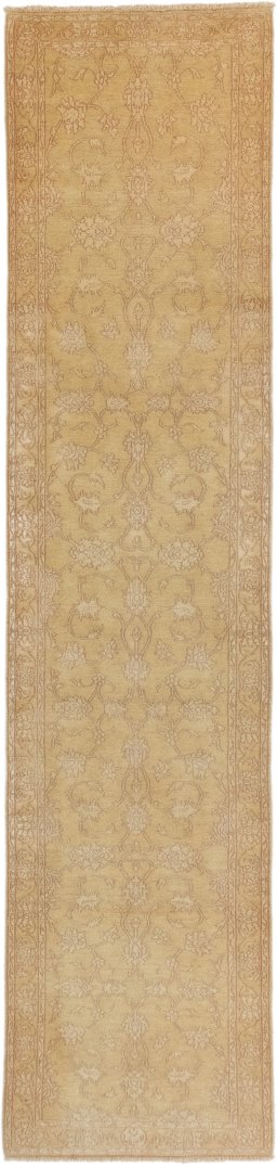 Full view of New Isfahan rug from Iran / Persia, 337 × 78 cm in Beige tones