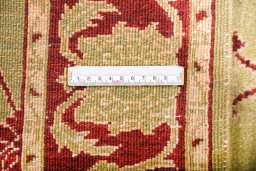 Close-up detail of New Isfahan rug from Iran / Persia showing Wool weave