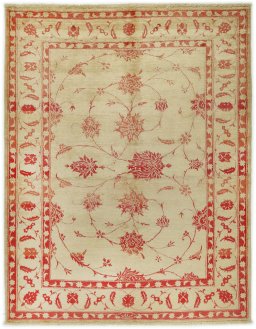 Full view of New Isfahan rug from Iran / Persia, 178 × 138 cm in Beige tones
