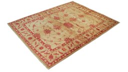 Corner detail of New Isfahan rug showing border pattern and Wool pile