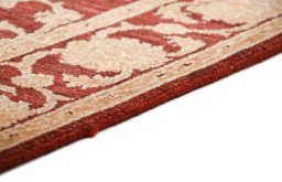 Backside of handmade New Isfahan rug showing knot structure and weave density