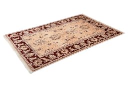Corner detail of New Isfahan rug showing border pattern and Wool pile
