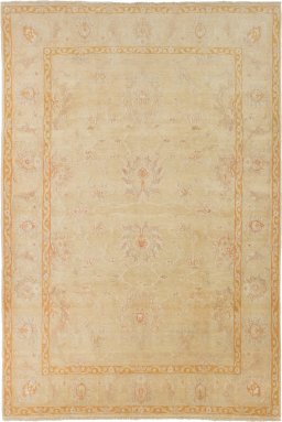 Full view of New Isfahan rug from Iran / Persia, 286 × 195 cm in Beige tones