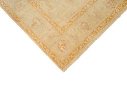 Backside of handmade New Isfahan rug showing knot structure and weave density