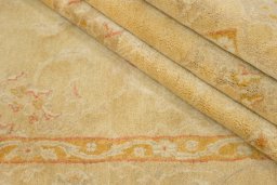 Close-up detail of New Isfahan rug from Iran / Persia showing Wool weave