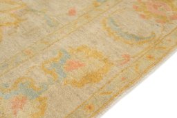 Backside of handmade New Isfahan rug showing knot structure and weave density