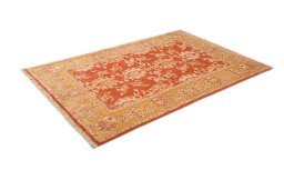 Corner detail of New Isfahan rug showing border pattern and Wool pile
