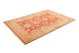 Close-up detail of New Isfahan rug from Iran / Persia showing Wool weave