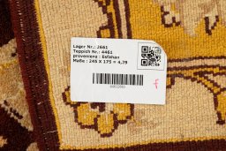 Close-up detail of New Isfahan rug from Iran / Persia showing Wool weave