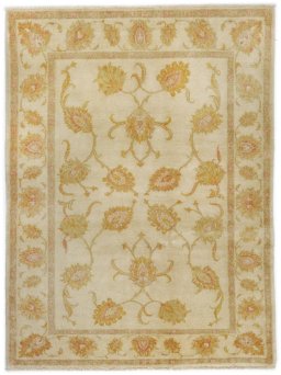 Full view of New Isfahan rug from Iran / Persia, 183 × 135 cm in Beige tones