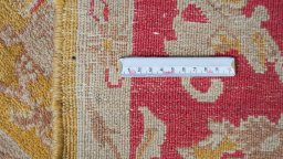 Close-up detail of New Isfahan rug from Iran / Persia showing Wool weave
