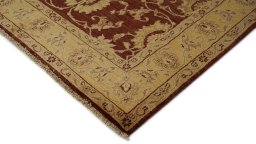 Backside of handmade New Isfahan rug showing knot structure and weave density