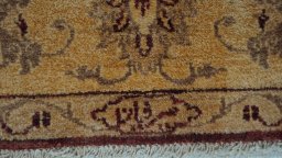 Close-up detail of New Isfahan rug from Iran / Persia showing Wool weave