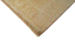 Backside of handmade New Isfahan rug showing knot structure and weave density