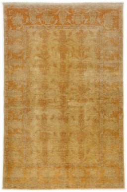 Full view of New Isfahan rug from Iran / Persia, 227 × 154 cm in Beige tones