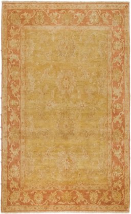 Full view of New Isfahan rug from Iran / Persia, 235 × 145 cm in Yellow tones