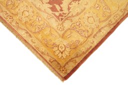 Backside of handmade New Isfahan rug showing knot structure and weave density