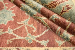 Full view of New Isfahan rug from Iran / Persia, 248 × 200 cm in Dark red tones