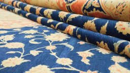 Close-up detail of New Isfahan rug from Iran / Persia showing Wool weave